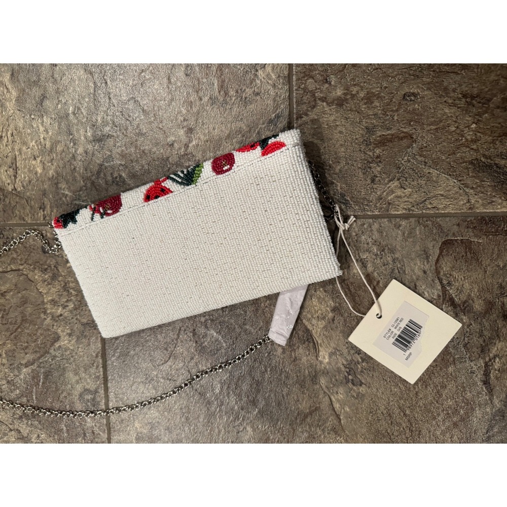 NWT‎ VIRAL SOL MER White Beaded Cherry & Strawberry Clutch Crossbody Bag - Picture 7 of 8